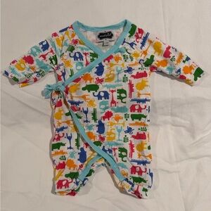 Mud Pie White Baby Wrap with side tie with Multicolor Animal Print